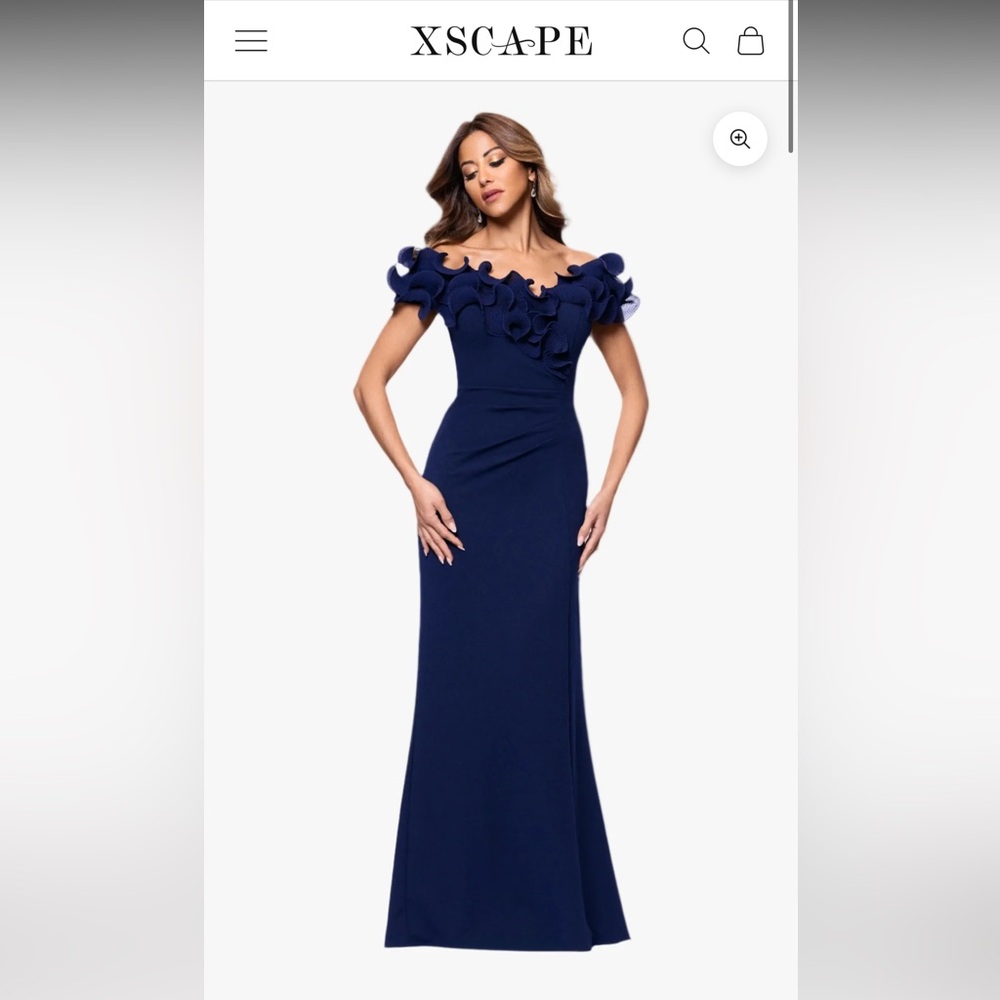 Xscape Navy Blue Crepe Evening Gown